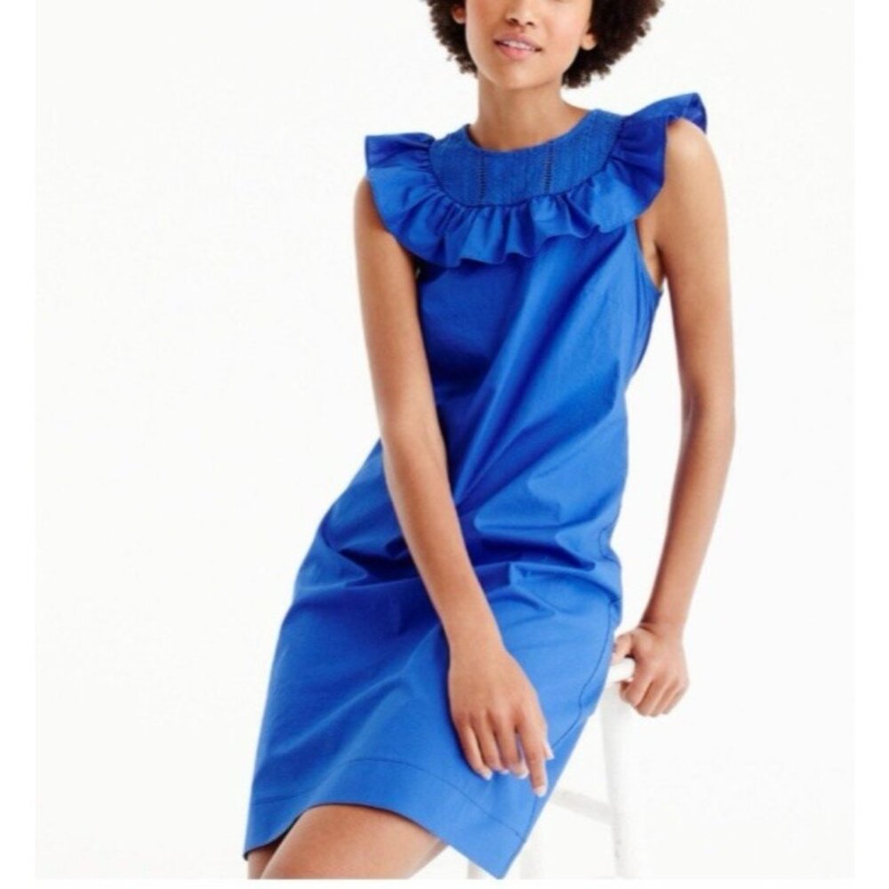 J Crew Dress Cobalt Blue 8 Rich Neckline Shift Cotton Career Church Casual